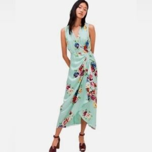 🆕️ Kate Spade Floral Roses Silk Soft Jade Green Faux Wrap Midi-dress. Size: 14.